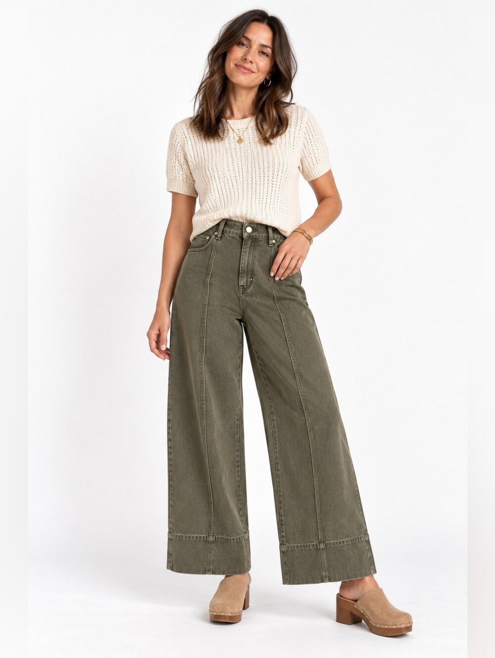 Entro Olive Green Wide Leg Jeans Exposed Seam High Rise Size Small